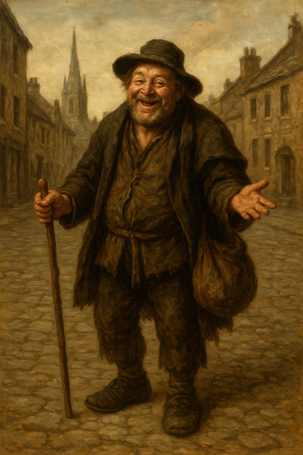 There was a jovial beggar